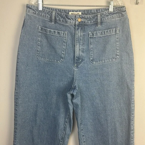 ROLLA’S High Rise Wide Leg Jeans Plus Size 34 Cotton Stretch Blue Cropped Denim - Picture 5 of 16